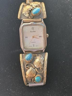 Vintage Native American Turquoise watch SelecTime Quartz marked 12KT G.F. 12 KT Gold filled