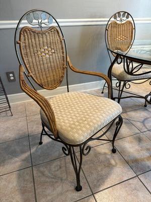 Glass & Wicker Dining Set with Metal Base