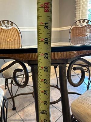 Glass & Wicker Dining Set with Metal Base