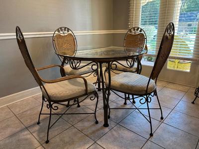Glass & Wicker Dining Set with Metal Base