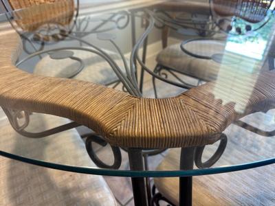 Glass & Wicker Dining Set with Metal Base