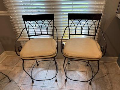 Pair of Metal Barstools with Padded Seats