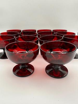 Ruby Red Glass Dessert or Sherbet Cups - Set of 14
