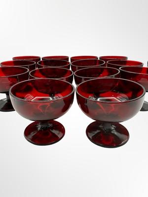 Ruby Red Glass Dessert or Sherbet Cups - Set of 14