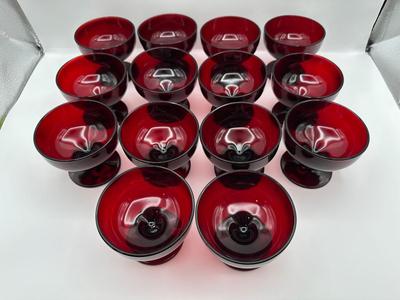 Ruby Red Glass Dessert or Sherbet Cups - Set of 14