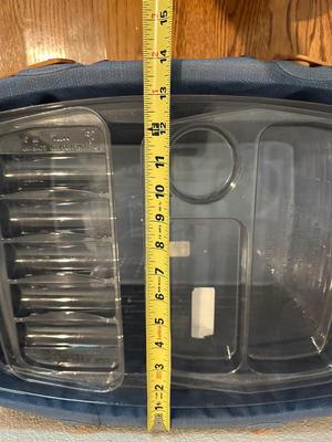 Large Longaberger Basket with Lid, Blue Fabric Liner & Divided Protector