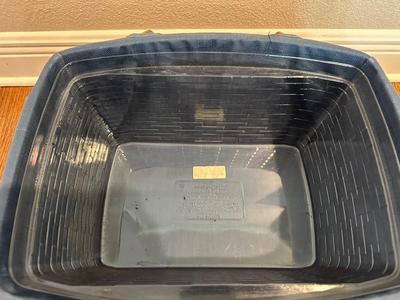 Large Longaberger Basket with Lid, Blue Fabric Liner & Divided Protector