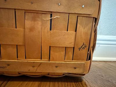 Large Longaberger Basket with Lid, Blue Fabric Liner & Divided Protector
