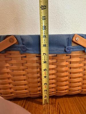 Large Longaberger Basket with Lid, Blue Fabric Liner & Divided Protector