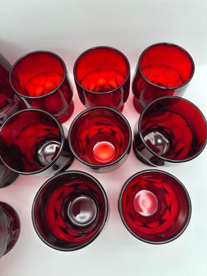 Anchor Hocking Ruby Red Honeycomb Tumblers.