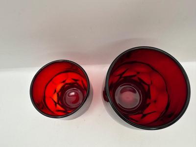 Anchor Hocking Ruby Red Honeycomb Tumblers.