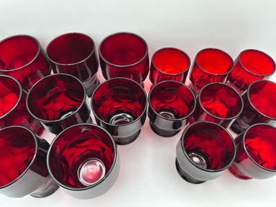 Anchor Hocking Ruby Red Honeycomb Tumblers.