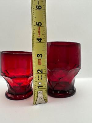 Anchor Hocking Ruby Red Honeycomb Tumblers.