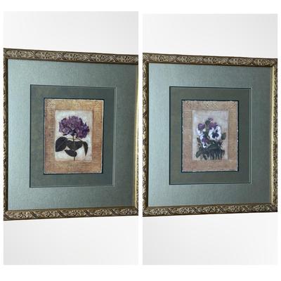 Pair of Framed Floral Prints – Hydrangea & Pansies