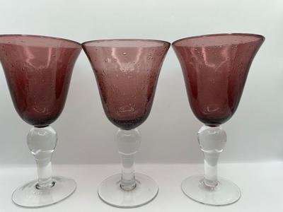 Set of 6 Amethyst Goblets with Clear Stems