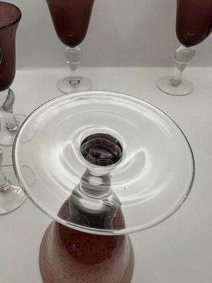 Set of 6 Amethyst Goblets with Clear Stems
