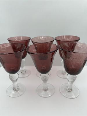 Set of 6 Amethyst Goblets with Clear Stems