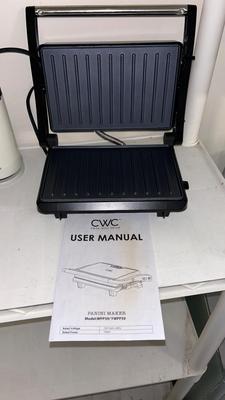 CWC PANINI GRILL, BRAUN COFFEE GRINDER AND A NORDICWARE STOVE TOP GRIDDLE