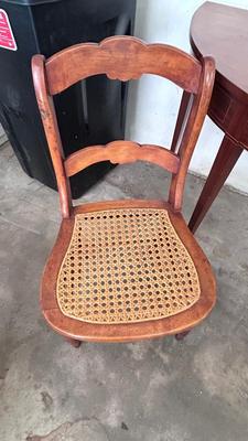 1/2 ROUND TABLE, & 2 ANTIQUE HANDCRAFTED CANED SEAT CHAIRS