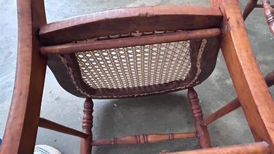 1/2 ROUND TABLE, & 2 ANTIQUE HANDCRAFTED CANED SEAT CHAIRS