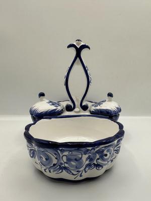 Vestal Portugal Blue & White Hand-Painted Divided Serving Dish