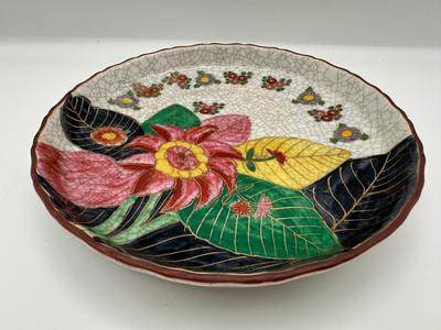 Hand-Painted Crackle Glaze Floral Pottery