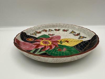 Hand-Painted Crackle Glaze Floral Pottery