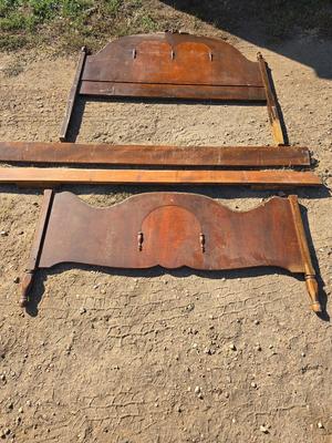 Antique wooden full - Double sized bed frame - headboard, footboard and rails
