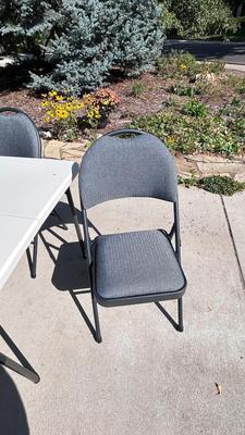 LIKE NEW FOLDING CARD TABLE AND HIGH END PADDED FOLDING CHAIRS