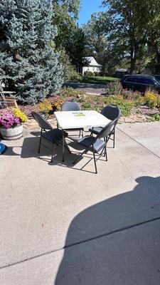 LIKE NEW FOLDING CARD TABLE AND HIGH END PADDED FOLDING CHAIRS