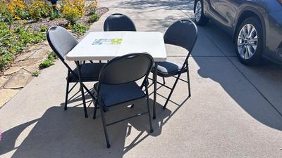LIKE NEW FOLDING CARD TABLE AND HIGH END PADDED FOLDING CHAIRS