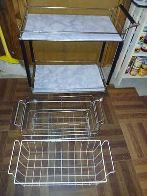 Chrome framed diner cart with 3 metal baskets