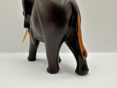 Hand-Carved Wooden Elephant Figurine with Painted Details