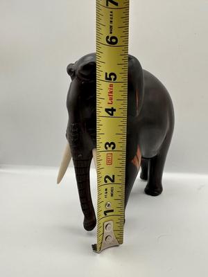 Hand-Carved Wooden Elephant Figurine with Painted Details