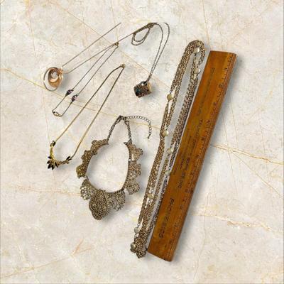 Costume Jewelry Lot of Gold Colored Necklaces