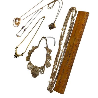 Costume Jewelry Lot of Gold Colored Necklaces