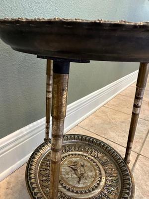 Handmade Egyptian Two-Tier Metal Tray Table