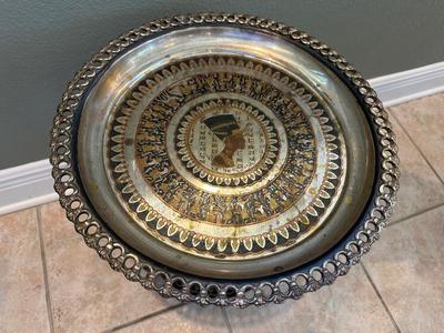 Handmade Egyptian Two-Tier Metal Tray Table