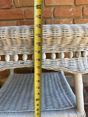 Vintage White Wicker Side Table with Lower Shelf