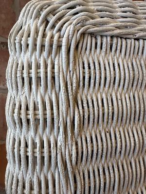 Vintage White Wicker Side Table with Lower Shelf