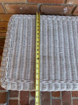 Vintage White Wicker Side Table with Lower Shelf