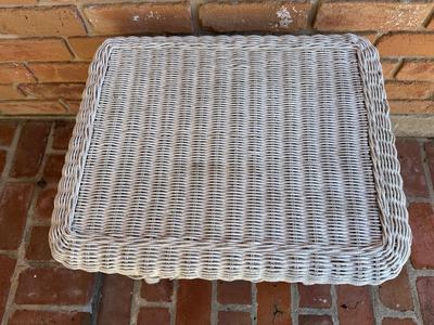 Vintage White Wicker Side Table with Lower Shelf