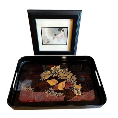 Lot of Tray and Framed Tile