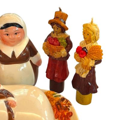 Thanksgiving Pilgrims Table Decor with Butter Dish & Salt/Pepper Shakers