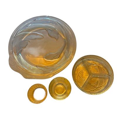 Glassware- 13" Round Platter, Divided Relish Bowl and Misc. Small Bowls