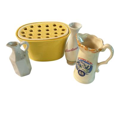 Ceramic Vases Lot w Large "Frog" Stem Holder