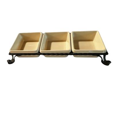 Metal Dish Holder with 3 Ceramic Dishes