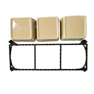Metal Dish Holder with 3 Ceramic Dishes