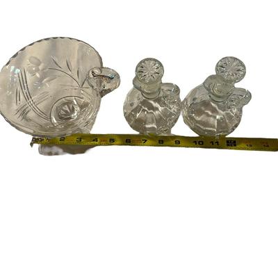Glass Oil and Vinegar Containers and Glass Bowl