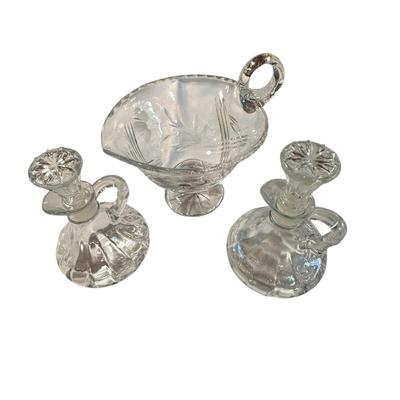 Glass Oil and Vinegar Containers and Glass Bowl